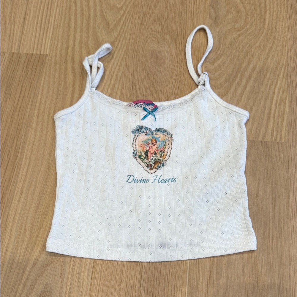 Edikted White Divine Hearts Ribbed Camisole